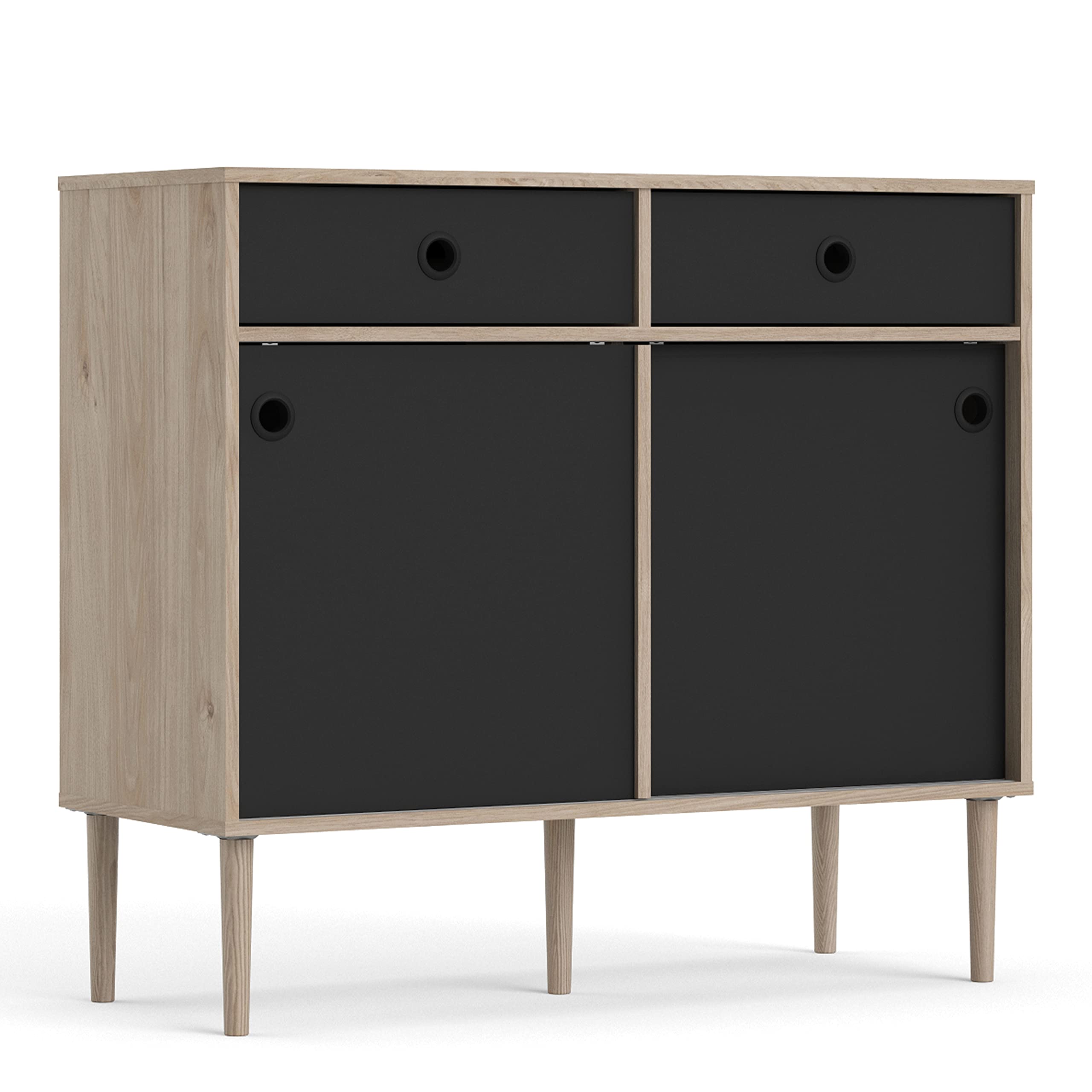 Furniture To Go | Rome Sideboard 2 Sliding Doors + 2 Drawers in Jackson Hickory Oak with Matt Black