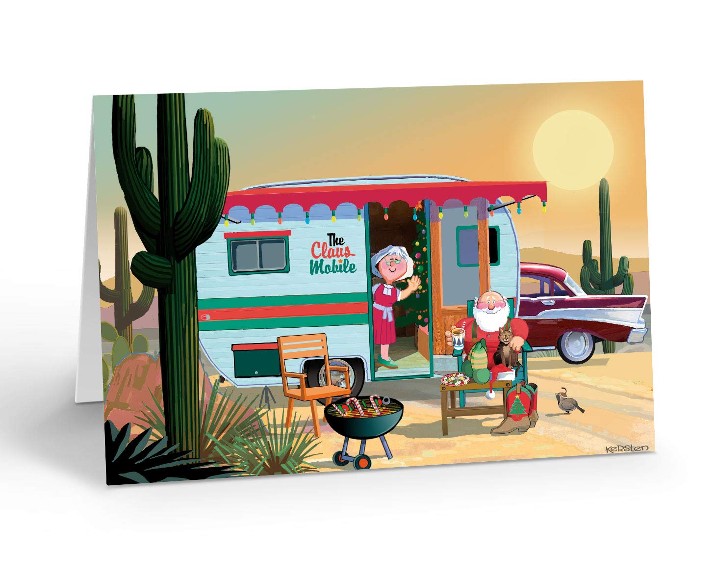 Weihnachtskarten mit Umschlägen, Motiv: Santa Desert Camper, 18 Stück