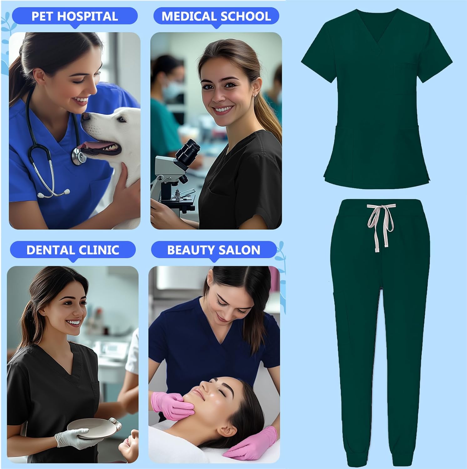 Scrubs Set for Women Nurse Uniform V-Neck Top and Drawstring Jogger Pants with Multi Pocket Nurse Workwear - Image 6