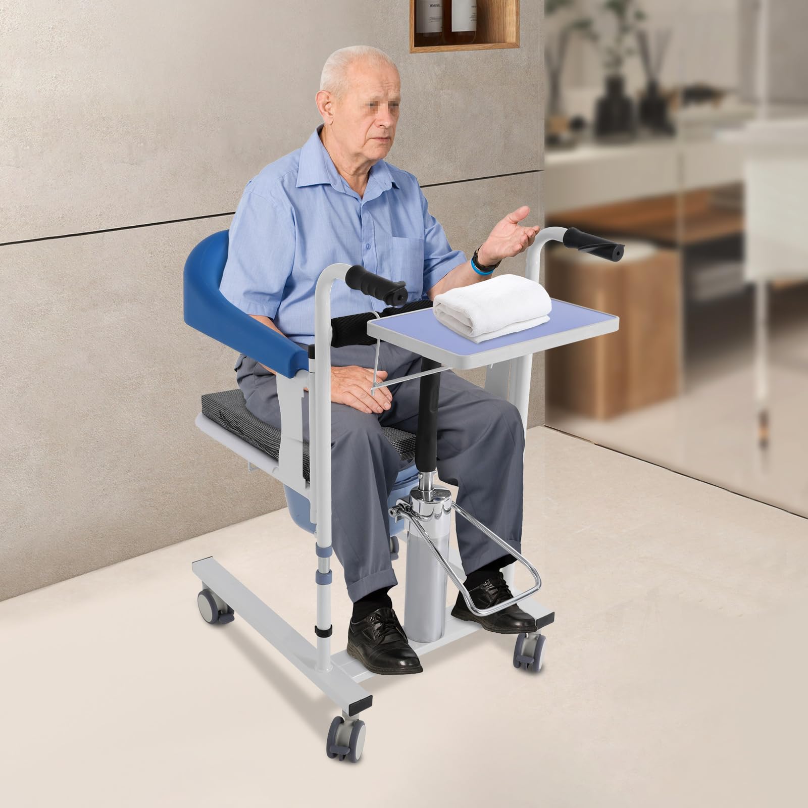 Silla de enfermería de transferencia,Silla de ducha multifunción,Silla de ruedas hidráulica del paciente,Capacidad de carga 220,46 lbs,Cuatro ruedas TPE con frenos permiten