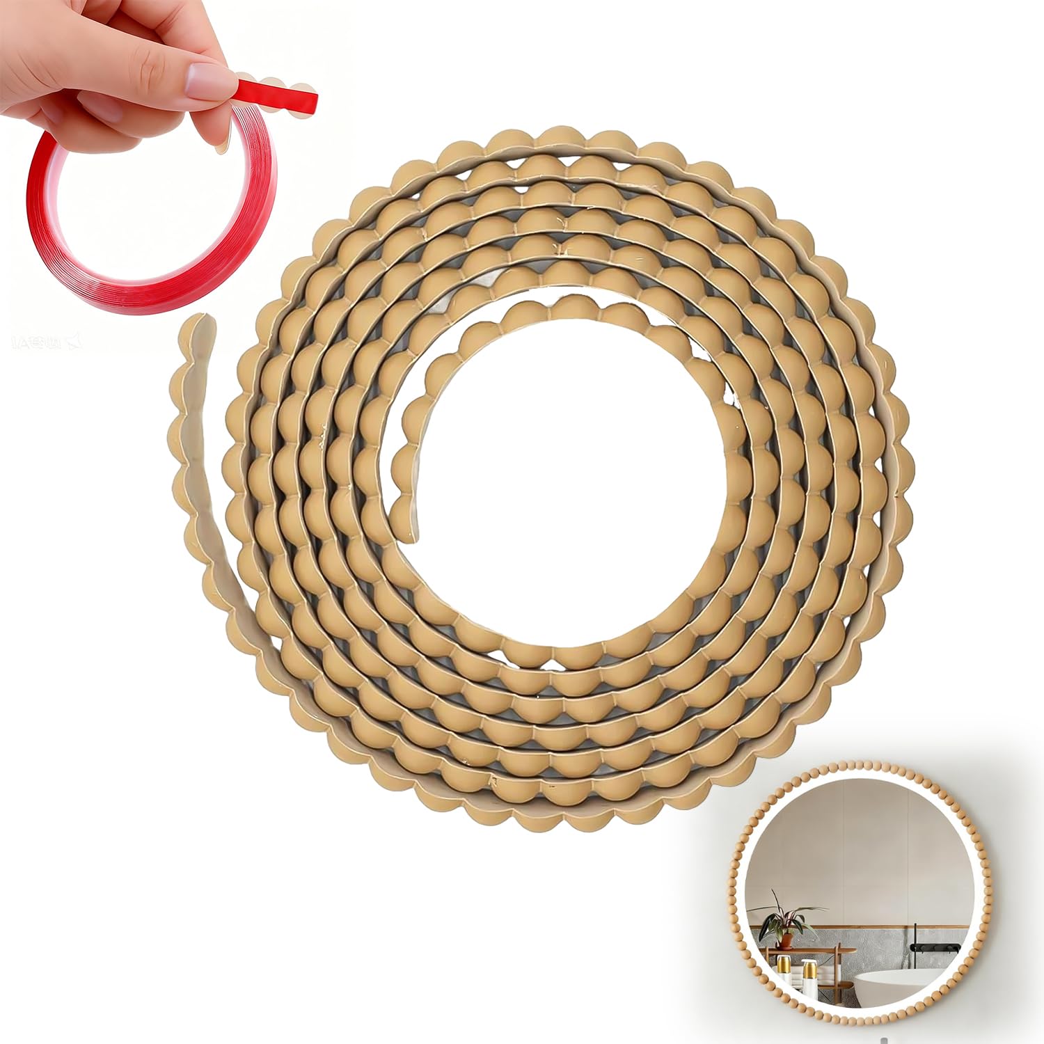 Wooden Beading, 15mm Peel and Stick Wood Beading Trim with 5m Adhesive Tape for Window Frame Bathroom Mirror Border Cabinet TV Wall Edge Decorativebath and Tile Edging(Brown)
