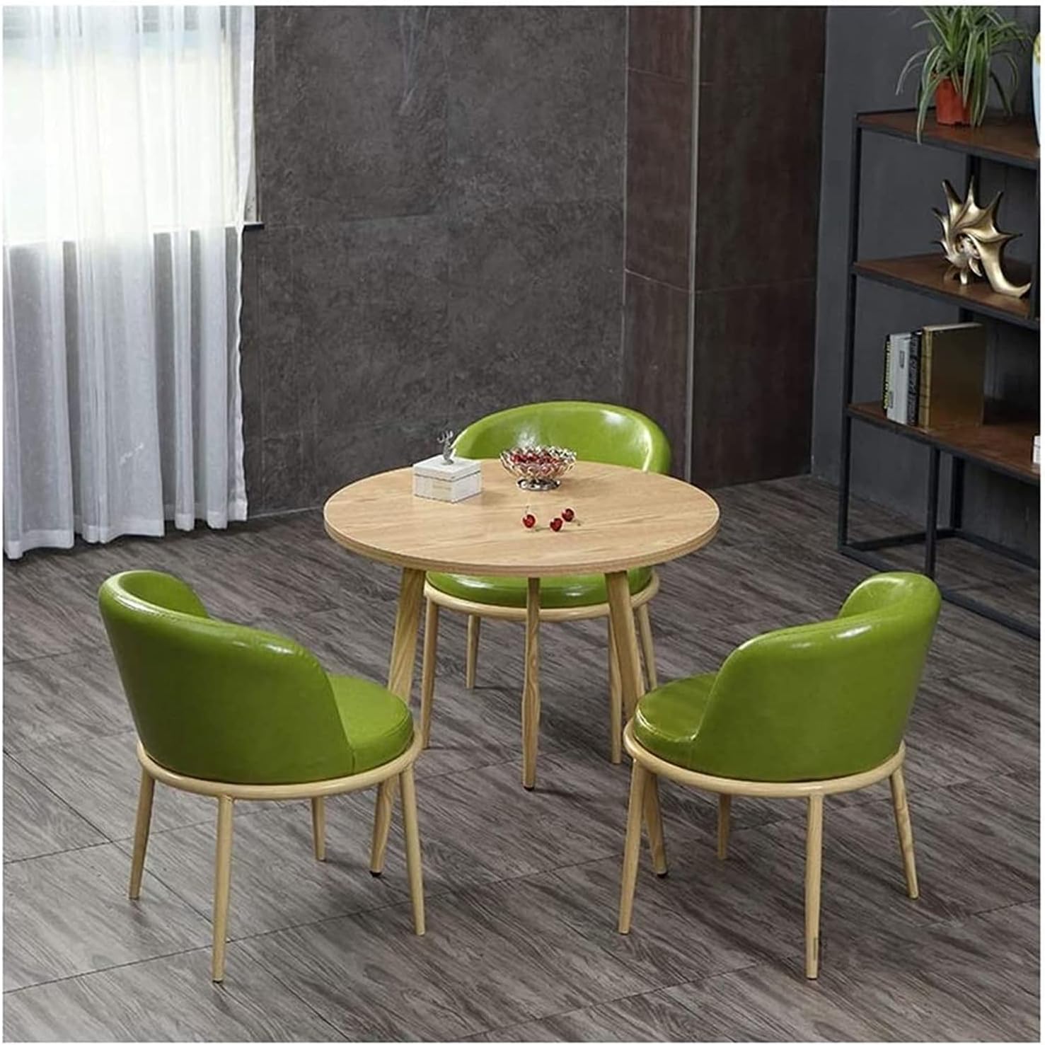 Conference Reception Room Coffee Table with Chair Simple Office Table and Chair Set 1 Table 3 Chairs Bedroom Hotel Kitchen Company Store Home 80cm Round Table Oil Wax Lea,Green One Size