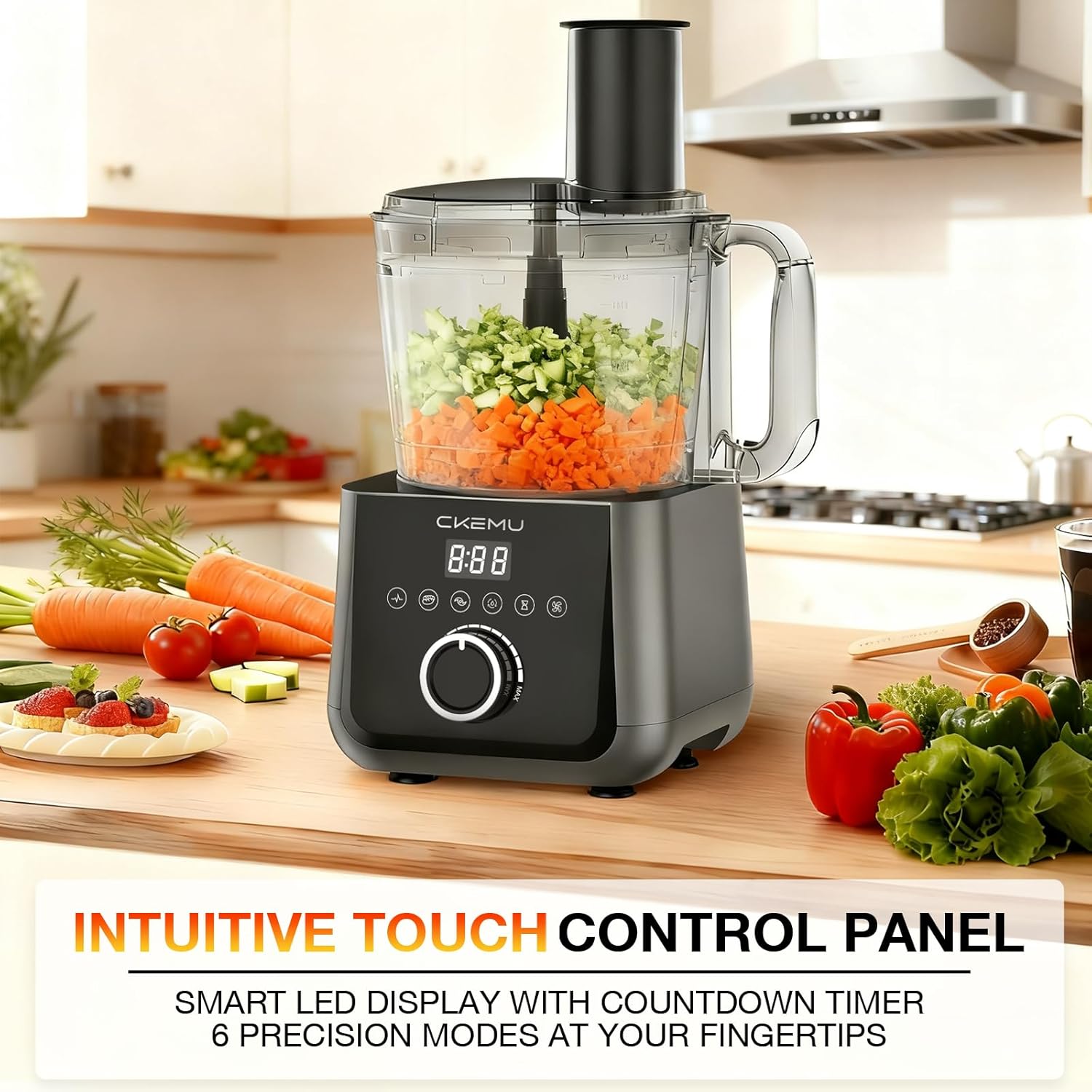 12 Cup Smart Food Processor, Electric Food Chopper Slicer with French-Fry Slicing Shredding Chopping Kneading Cutter, For Meat, Vegetable, Fries, Cheese, Meat & Veggie Prep, Puree E07