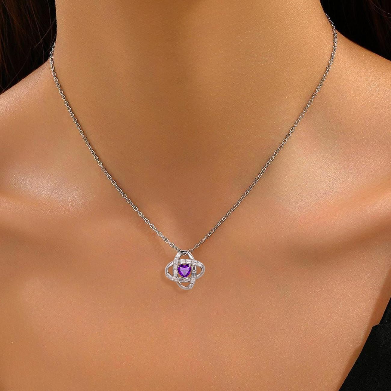 Birthstone Necklace for Women, S925 Sterling Silver Jewelry Gifts, White Gold Plated Love Knot Pendant, Anniversary Birthday Vanlentine Day's Gifts for Grandma, Wife, Mom and Sister - Image 3