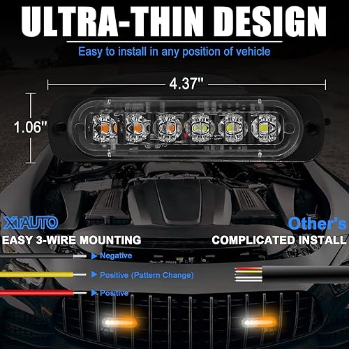 Miniatura 5 de 10 luces LED estroboscópicas de emergencia, color blanco ámbar, 6 LED, ultra delgada, montaje en superficie, intermitente, advertencia de peligro,