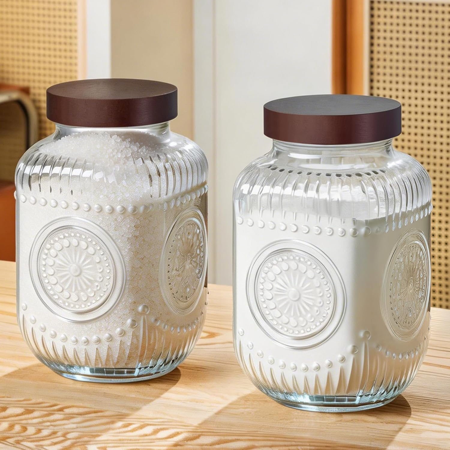2 Pack 1 Gallon Glass Jar with Lid Wide Mouth,Plastic Free Large Mason Jar with Airtight Screw Lid, Glass storage containers for Cookie, Candy, Kombucha,Sun Tea and fermention (Sun Flower Design)