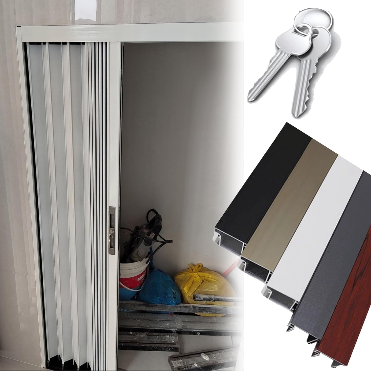 Household Foldable Sliding Door for Space Saving, Lockable Accordion Door for Hallway/Attic/Living Room/Storeroom, Customizable Color/Size