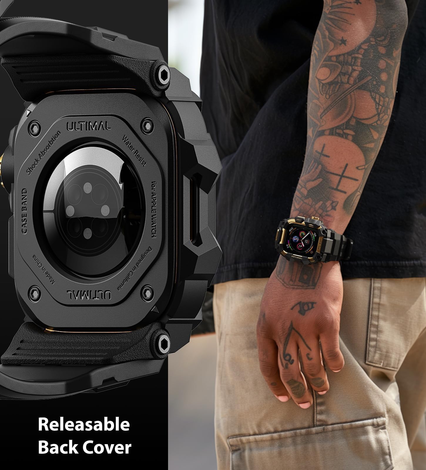 ULTIMAL Coque robuste avec bracelet pour Apple Watch de 49 mm, compatible avec Apple Watch Ultra 3/2/1, coque antichoc de qualité militaire pour iWatch bracelet tactique pour homme