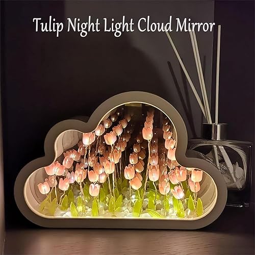 Vista 2 de Infinite Tulip Mirror - Espejo de pétalos infinitos, espejo de nube de tulipán infinito, espejo de tulipán infinito, espejo de tulipán de nube, luz