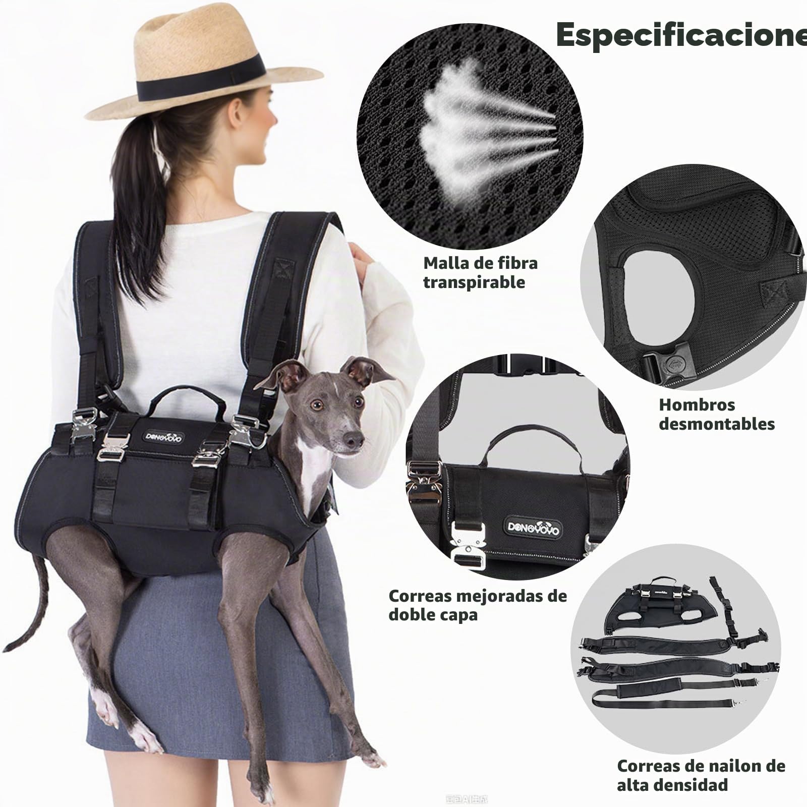 PETCUTE Mochila Transpirable para Mascotas,Bolsa Portátil Transportín para Perros con Bandolera Desmontable y Cómoda Asa,Arnés de Elevación para Perros Grande,Tela Oxford, Paseos,Senderismo,Viajar,L