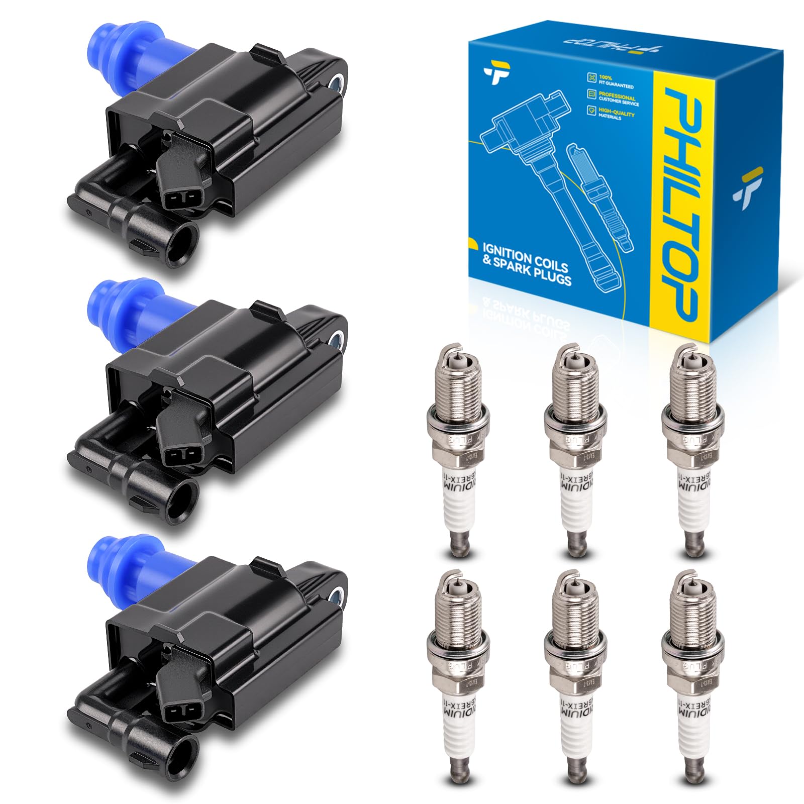 PHILTOP Ignition Coil Pack and Spark Plugs Fits for Lexus 2001-2005 IS300, Lexus 2001-2005 GS300, Toyota 1998 Supra 3.0L, 3PCS UF228