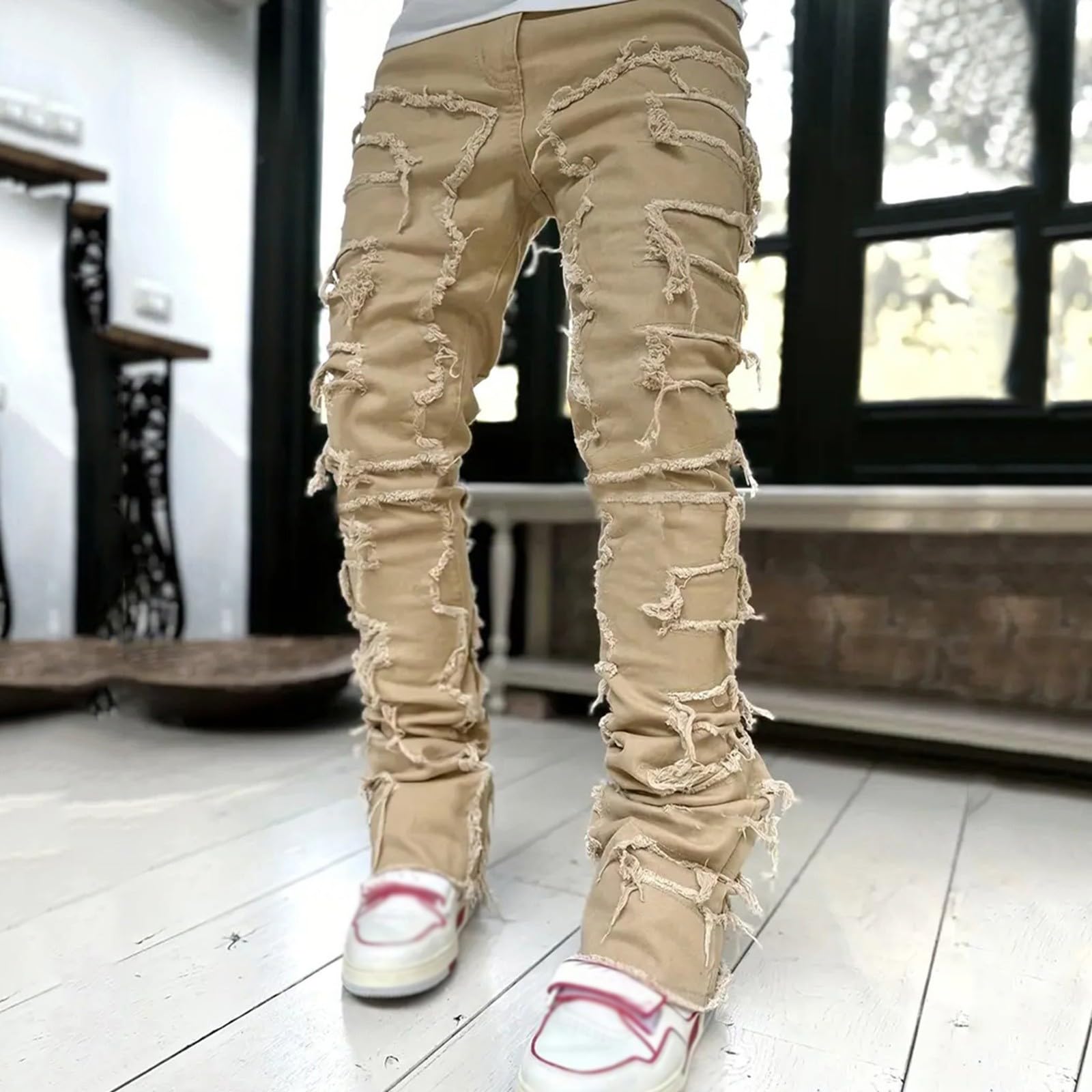 Jeans Da Uomo Strappati, Pantaloni Uomo Jeans Gamba Dritta Strappato Elasticizzati Pantaloni Uomo Elegante Casual Skinny Blu Jeans Uomo Estivi Jeans Da Uomo Streetwear Stile Y2k Pants Casual Versatile