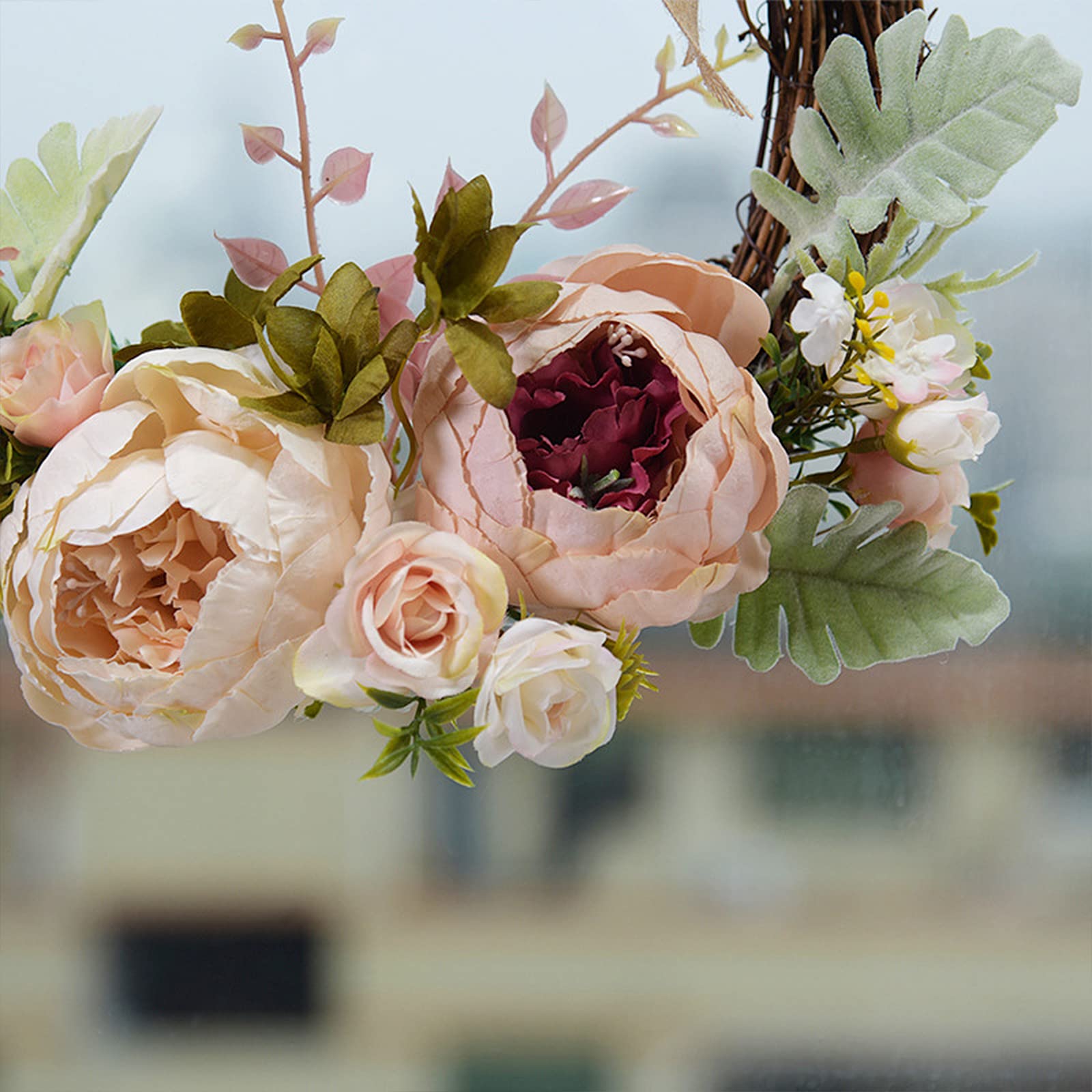Couronne De Fleurs Artificielles En Forme De Cœur - Roses Et Pivoines En Soie - Décor Porte, Mariage, Noël - 13 Pouces