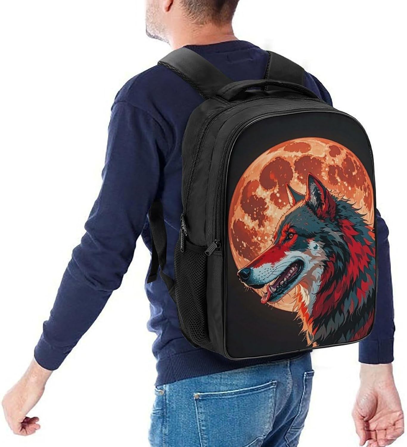 Red Moon Outdoor Wolf Backpack Large Capacity, 16 Inch Laptop Backpack with 2 Compartment, Ergonomic Heavy Duty Travel Bag for Men & Women