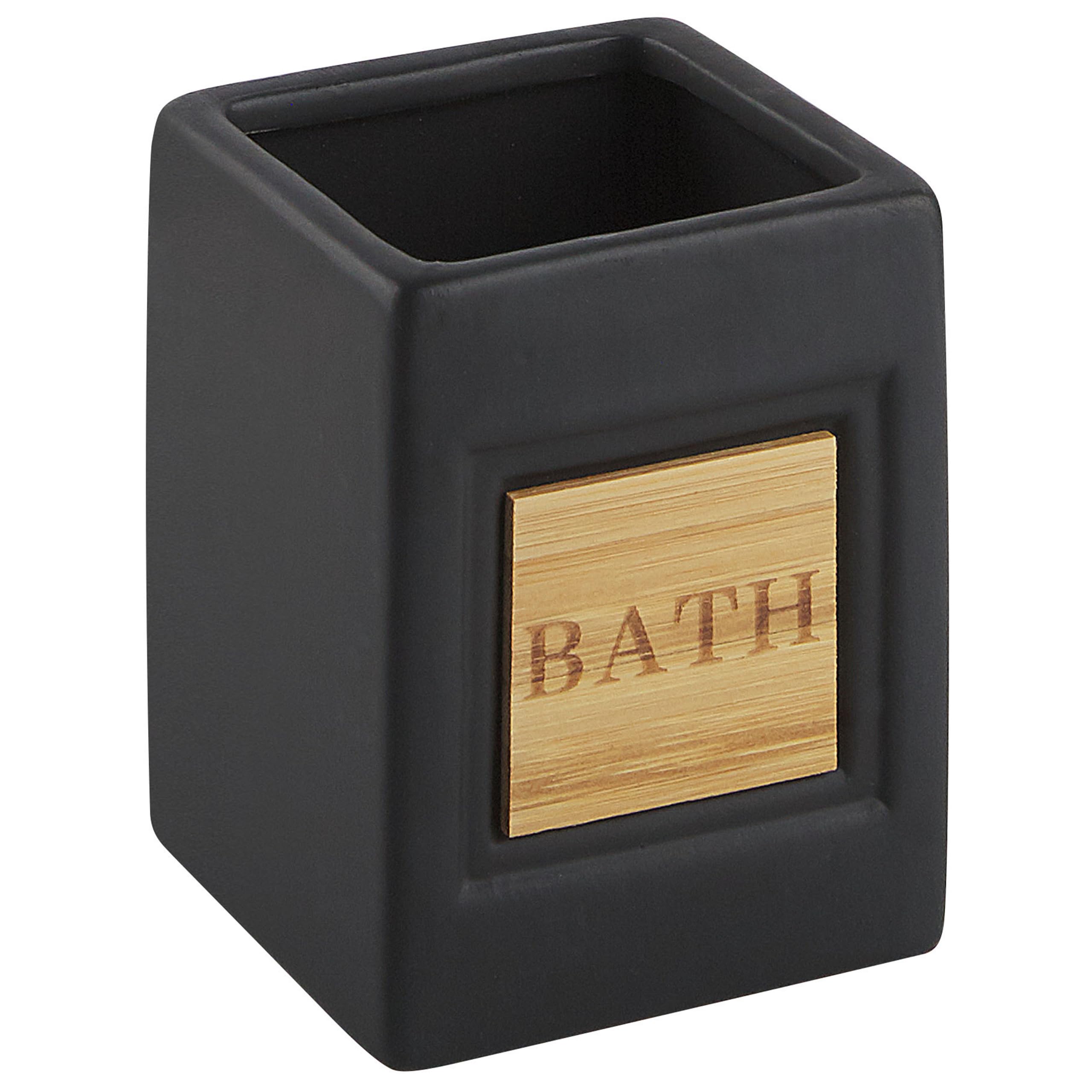 Set di 4 Accessori Bagno in Ceramica nero legno chiaro dispenser