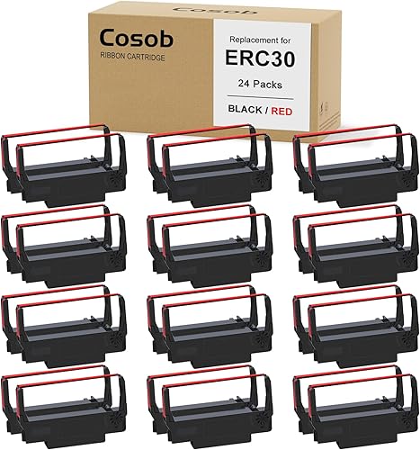 Cosob Paquete de 24 cintas ERC30 ERC30 ERC-30 ERC303438 compatibles con impresoras Epson TM-U220 M188B ERC30 ERC34 ERC38 NK506