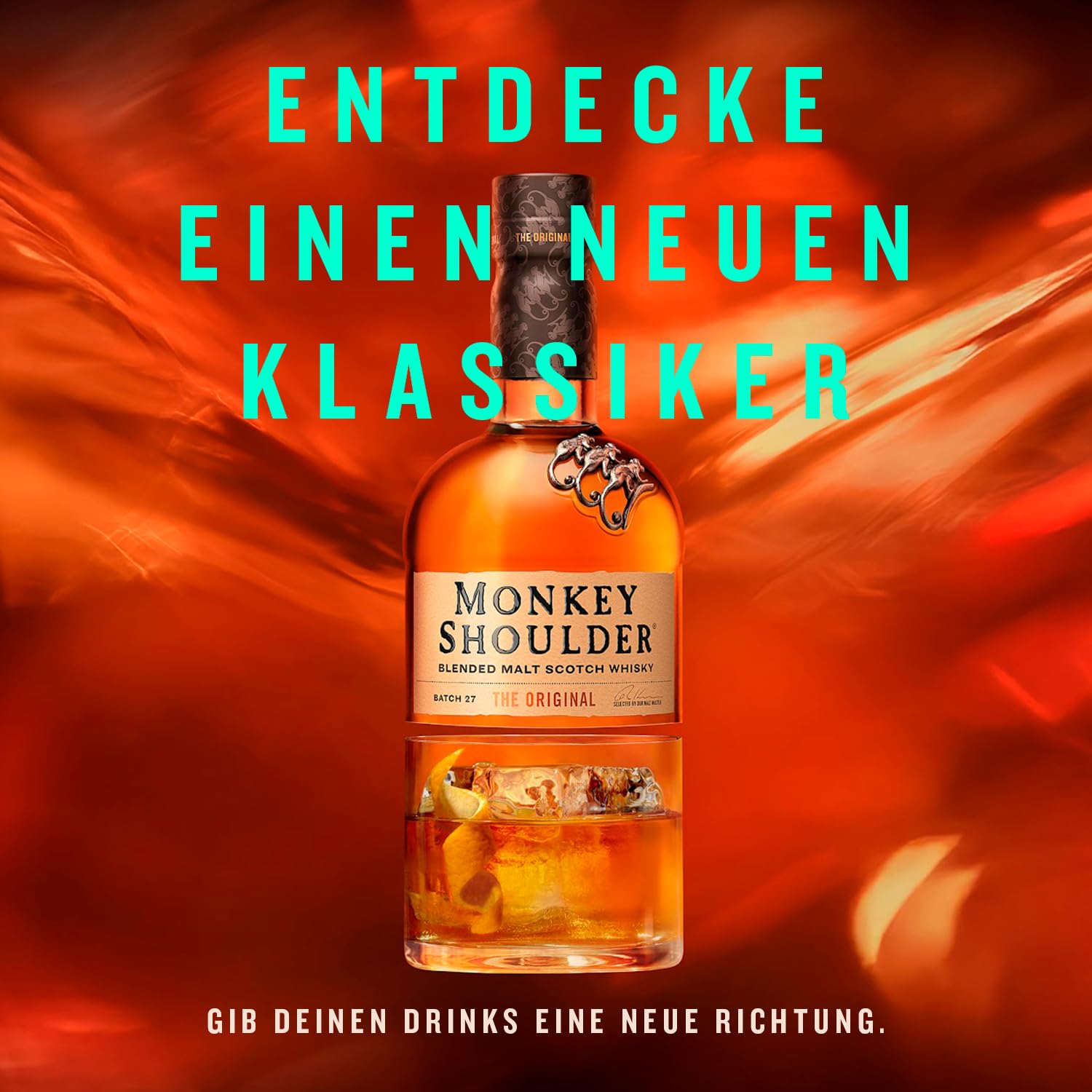 MONKEY SHOULDER Blended Malt Scotch Whisky – Das Original – Smooth, Rich, Perfect with a Twist – Small-Batch Whisky – ideal in an Old Fashioned cocktail – mehrfach preisgekrönt – 40% vol. – 70 cl