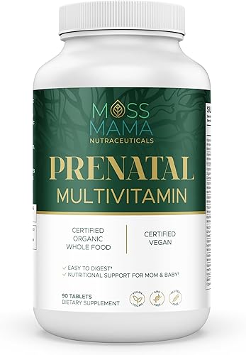 Moss Mama Nutraceuticals Vitamina prenatal, para embarazo y posparto multivitamínico y suplemento orgánico de apoyo a la lactancia, 90 tabletas