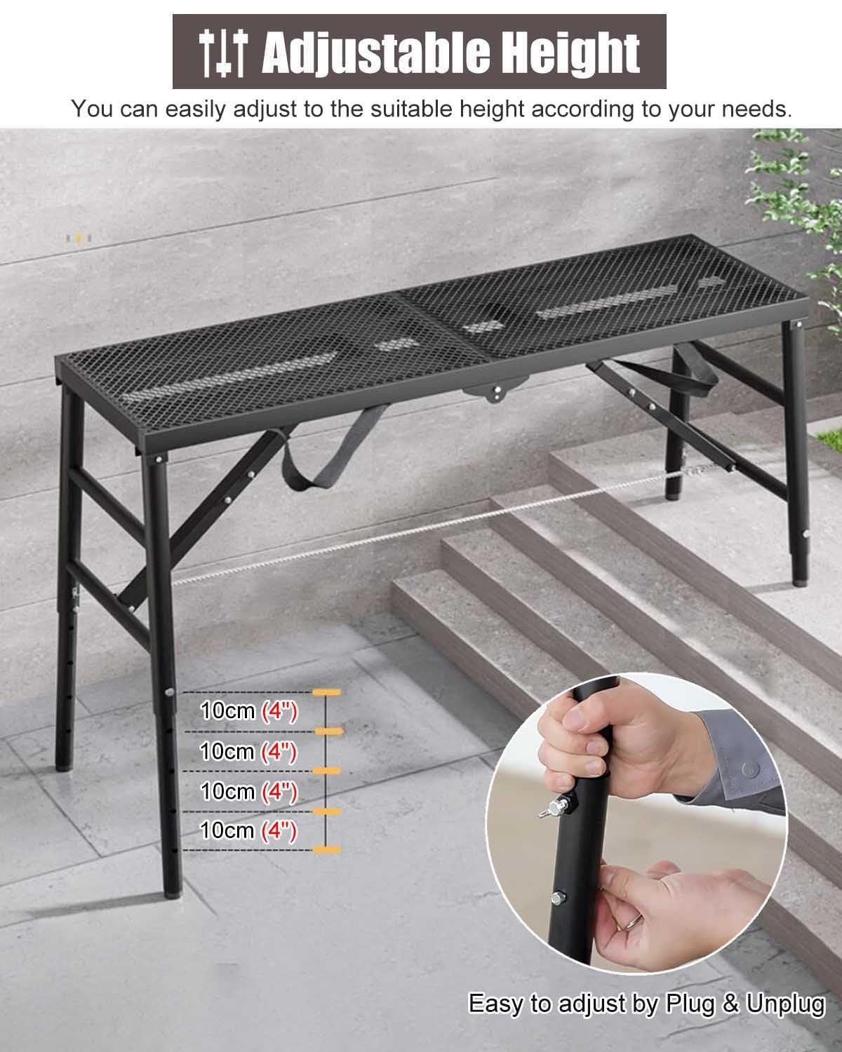 Piattaforma di Lavoro Piattaforma di Ponteggio in Metallo Pieghevole, Scala di Lavoro Antiscivolo, Banco di Lavoro Interno ed Esterno per Gradini, Sgabello per Imbianchini per Verniciatura(Gray,180x30