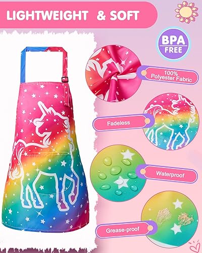 Miniatura 2 de Lictin Paquete de 2 delantales para niños y niñas para cocinar, delantal de arte impermeable con bolsillos para niños, pintar, cocinar, hornear