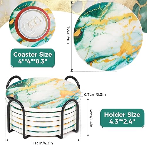 Miniatura 2 de ComSaf Juego de 6 posavasos absorbentes para bebidas con soporte, posavasos de cerámica con patrón de mármol, posavasos artísticos para mesa de