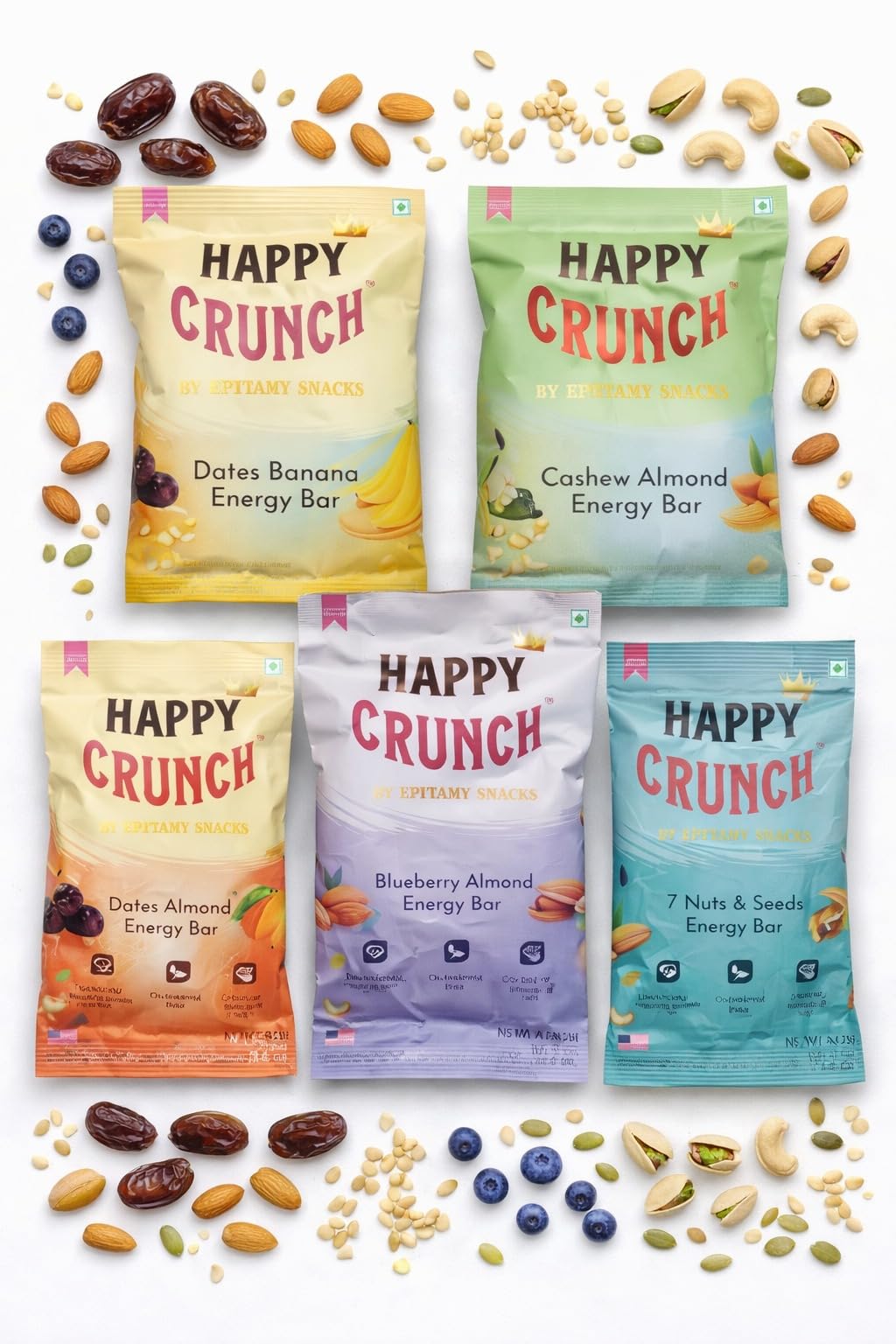 Epiphany Snacks Breakfast Pack/Sports Energy Pack (Instant Energy) (7 Nuts & Seeds, Blueberry Almond, Dates Bar - Orange, Dates Bar - Banana, Cashew Cluster)-image-6