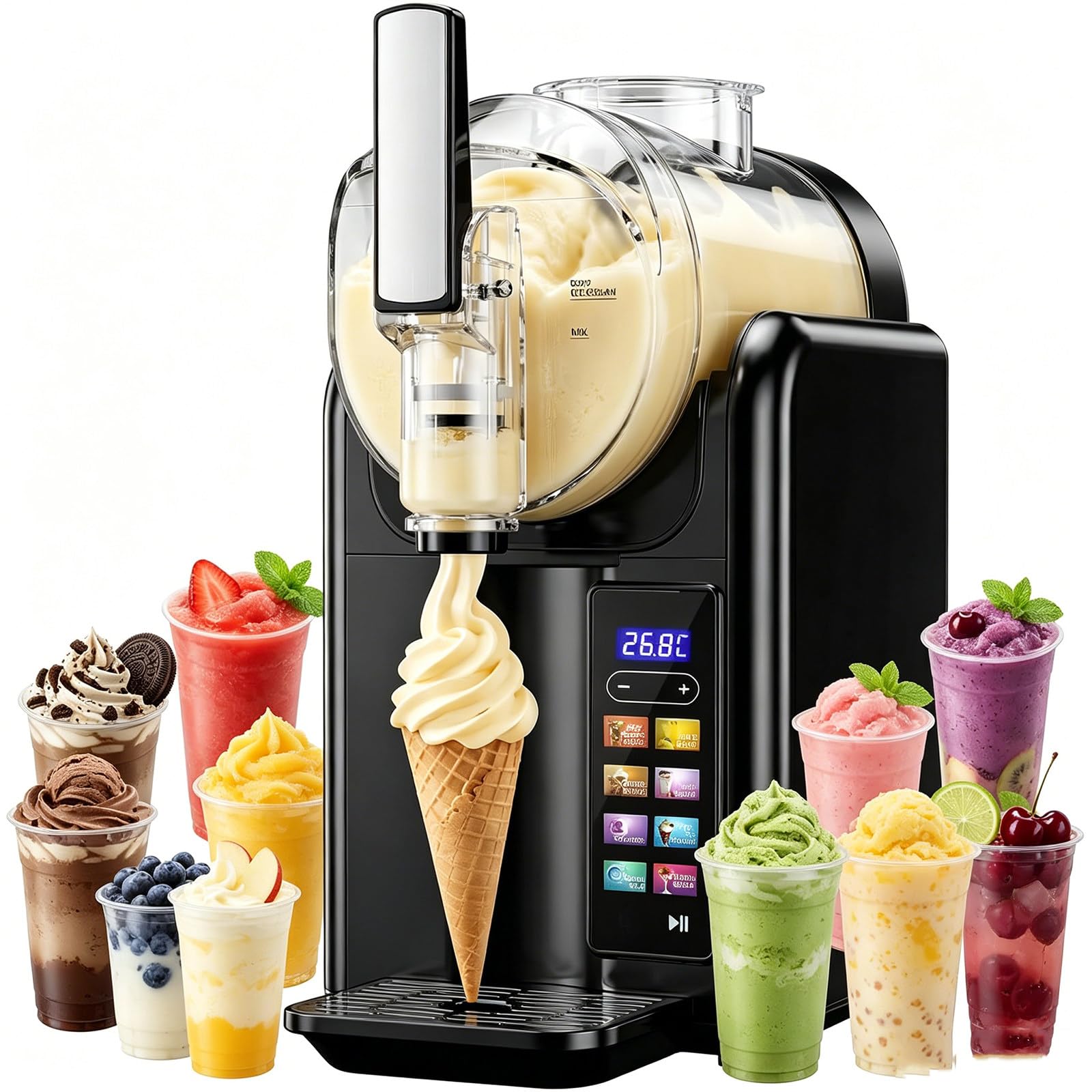 TozMvi Slushie Machine for Home,Soft Serve Ice Cream Maker, No Ice Needed, 7 Presets, Self-Cleaning, Rapid Freezing, for Slush, Frappes, Smoothies, Margaritas SingleBowl-Black