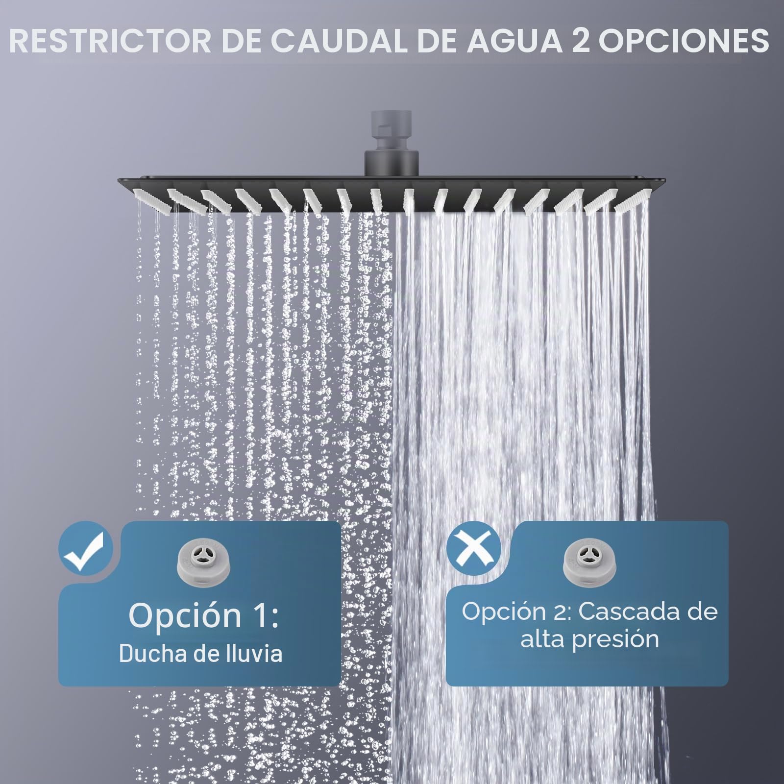 Alcachofa de ducha de lluvia grande de 16 pulgadas, mate, negra, toda metálica, de acero inoxidable 304, con 324 boquillas de silicona - Alcachofa de ducha cuadrada para el baño