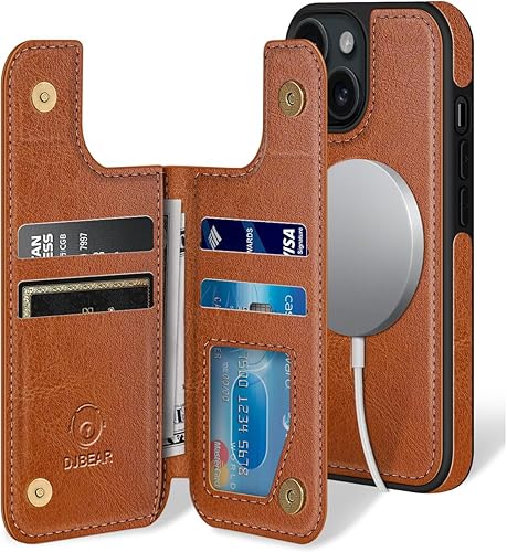 Miniatura 10 de Funda tipo cartera para iPhone 15 Pro de 6.1 pulgadas, magnética, 2 en 1 desmontable, con tapa trasera, piel con bloqueo RFID, a prueba de golpes,