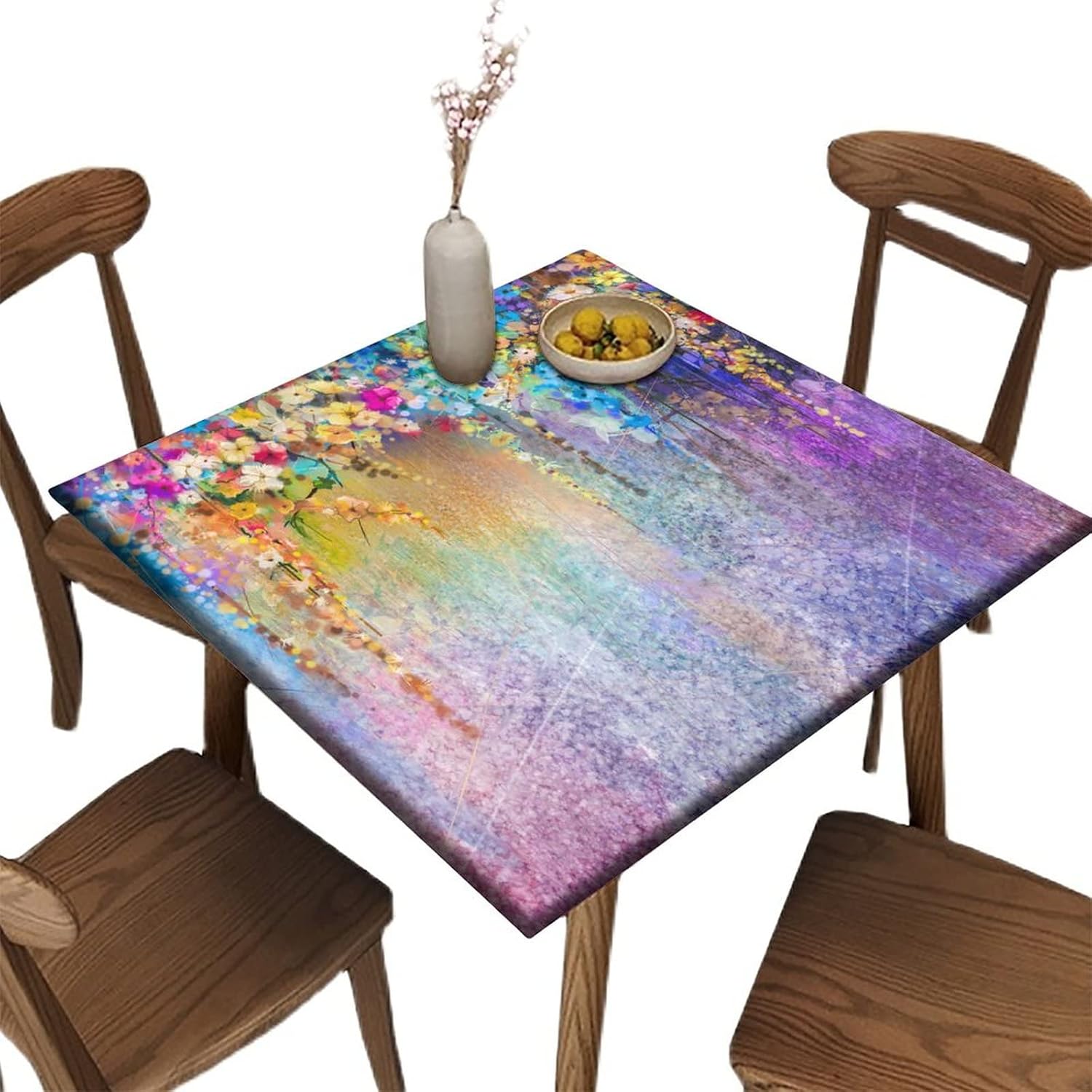Elastic Tablecloth Square Fits Tables up to 36", Boho Print Waterproof Fitted Table Cloth, Polyester Wipeable Table Cover for Picnic Party