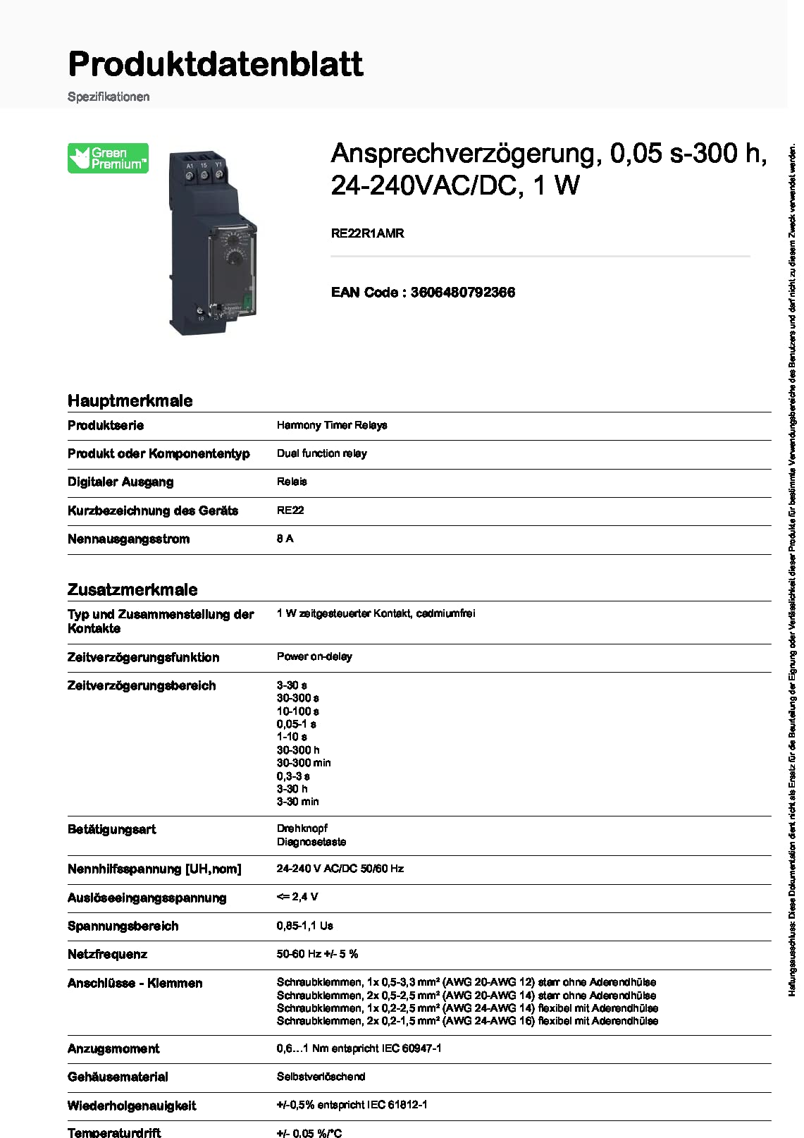 Schneider Electric RE22R1AMR Temporizador Retardo A la Conexión