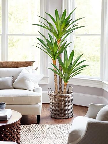 Miniatura 3 de Árbol artificial para interiores de 5.57 pies, árbol de yuca tropical falso con 3 cabezas en maceta, plantas falsas de dracaena, palmera en maceta,