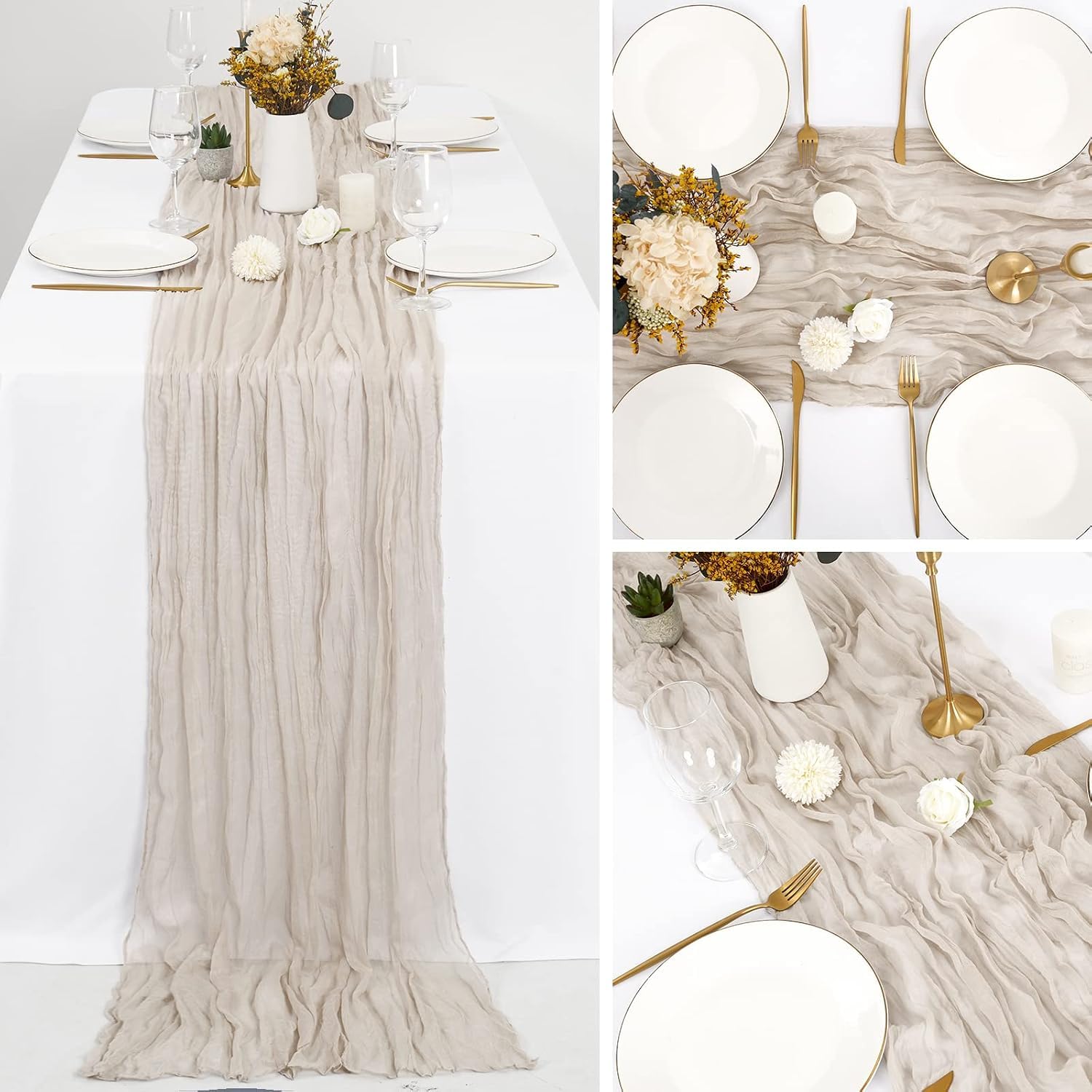 Chemin de Table Gaze Lot de 6 Marron Gris 90 × 300 cm Mariage