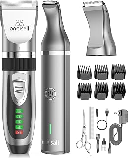 2 in 1 Pet Cat & Dog Grooming Kit - Quiet Cordless Dog Clippers & Paw Trimmer for Grooming Pet Hair