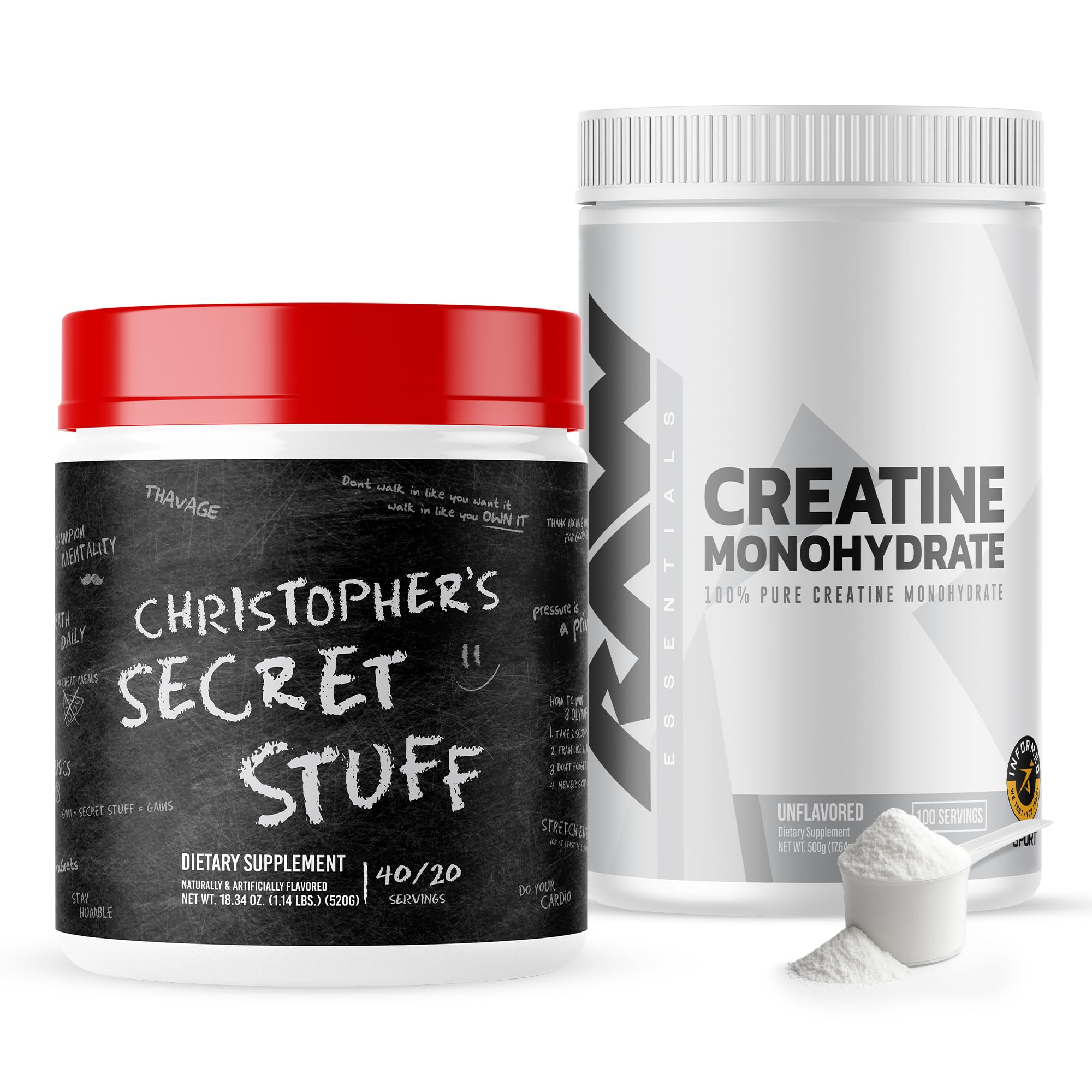 RAW Nutrition Creatine Monohydrate &amp; Thavage (Tastes Like Winning) Pre-Workout Powder Bundle