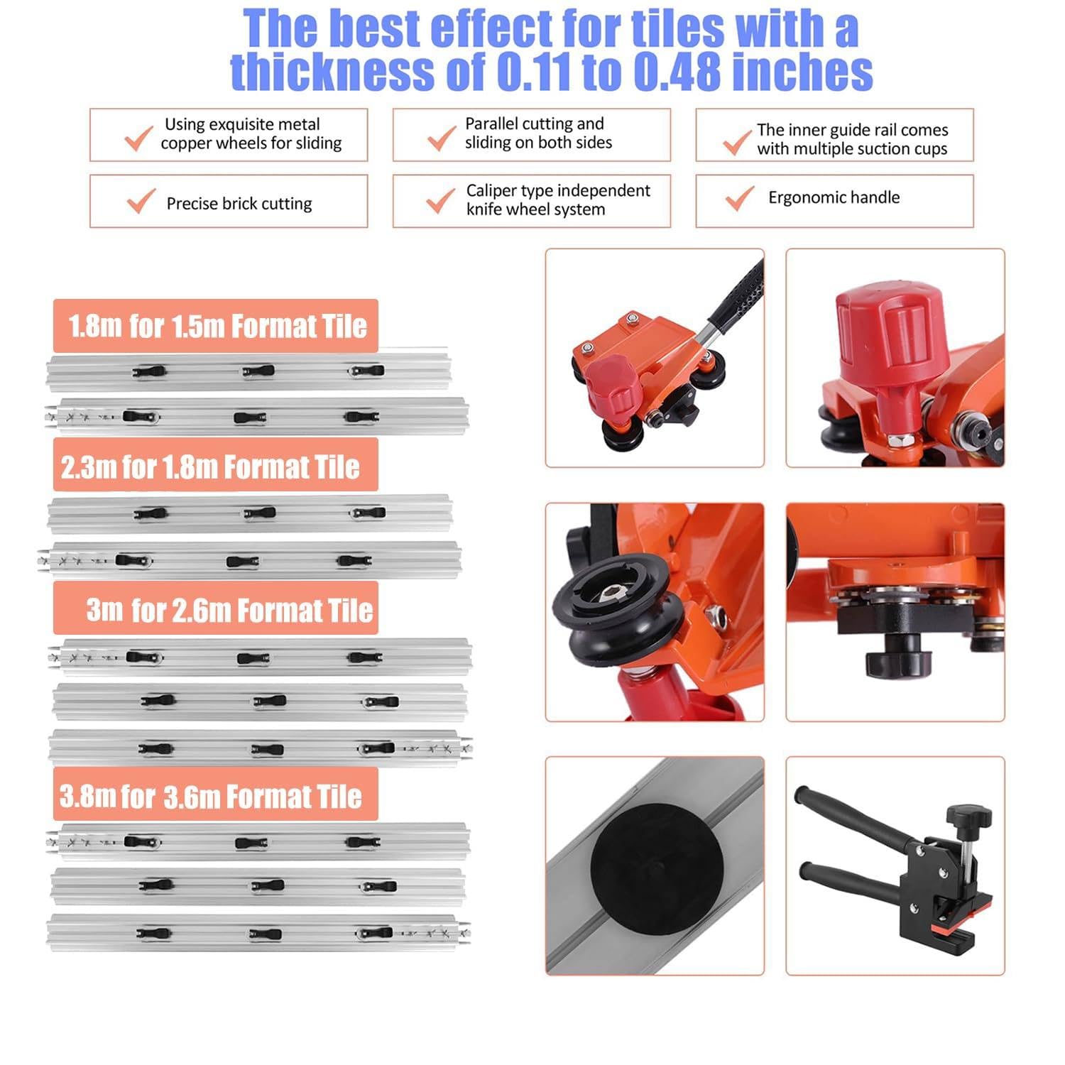 YEHOZZ Tile Cutter, Manual Cutting Tool for Large Format Ceramic Porcelain Tiles, Porcelain Slab Cutting Machine with Double Rails Design for Workshops & Industrial Sites,3M