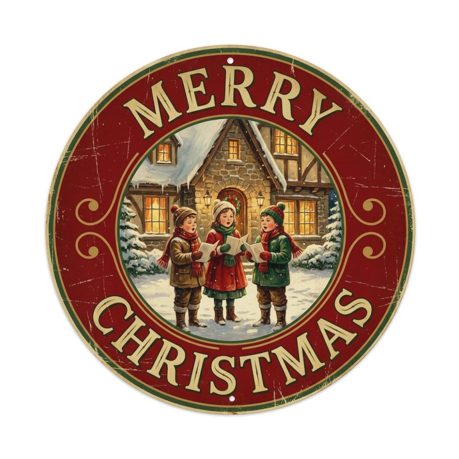 Merry Christmas Vintage Postcard Joy Metal Tin Sign