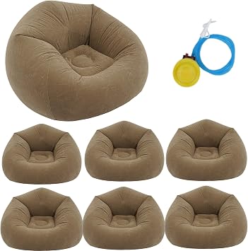 6 Pcs Inflatable Bean Bag Chair for Kids with Foot Air Pump, Outdoor Blow up Chairs, Inflatable Couch, Folding Portable Lazy Sofa for Adults Camping Movie Night