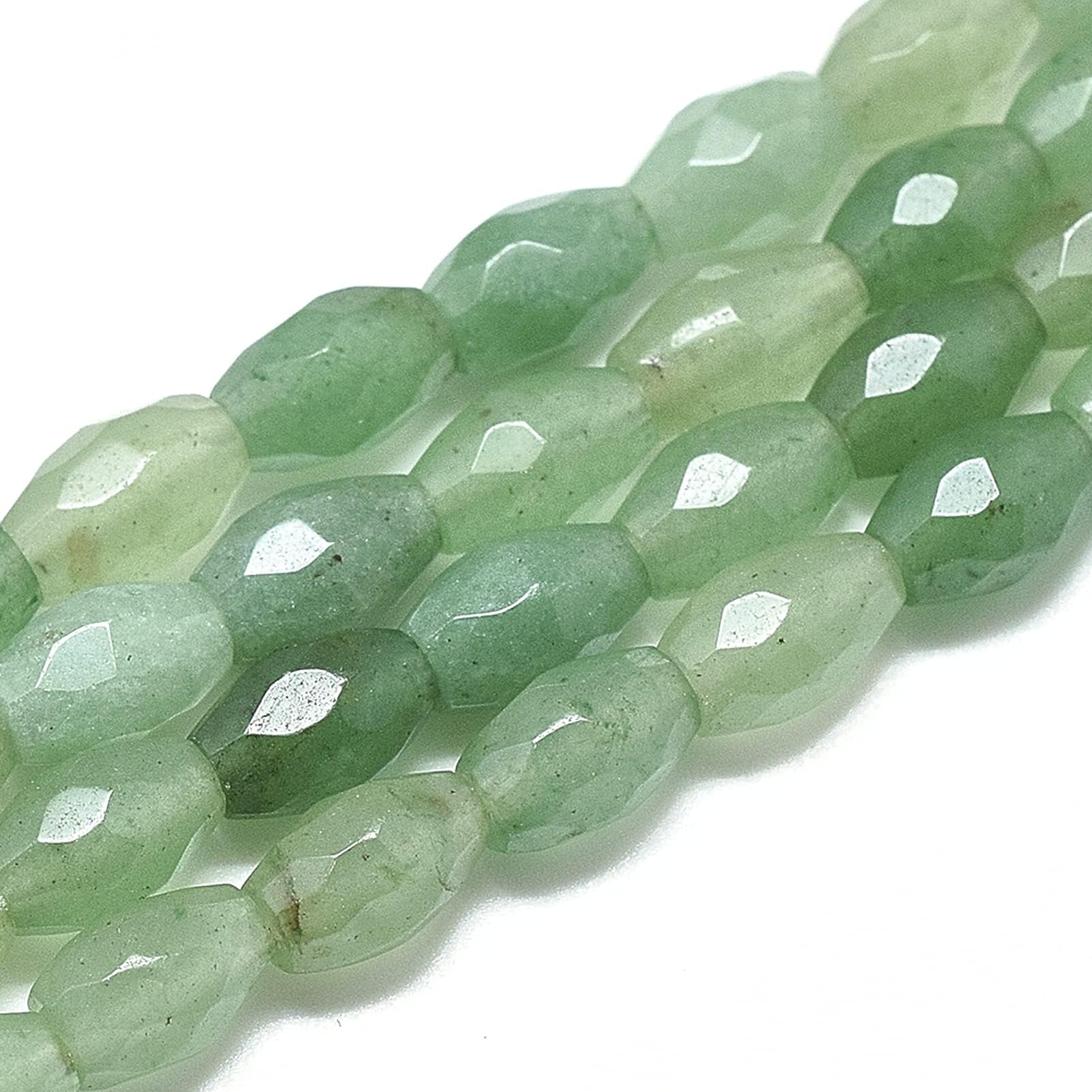 FASHEWELRYFashewelry 20pcs Natural Green Aventurine Gemstone Beads 9x6mm Faceted Oval Healing Crystal Loose Stone Beads for Jewelry Necklace Bracelet Earring Craft, 8.07 Inch