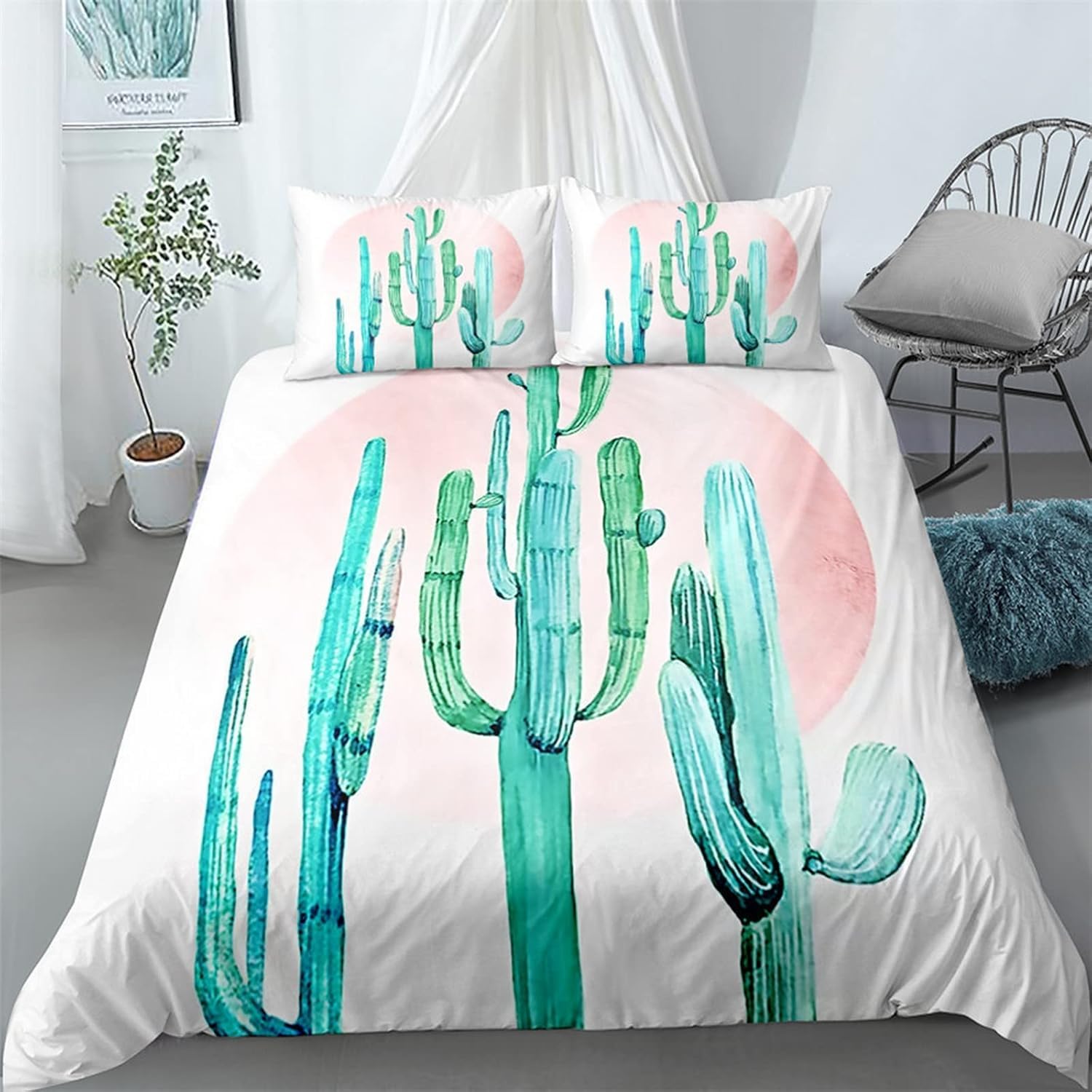 Housse de couette 155X220 cm imprimé cactus 3D haute définition en tissu microfibre premium