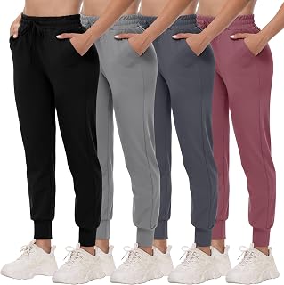 CAMPSNAIL 4 Pack Women's Joggers Sweatpants with Pockets - Lightweight Comfy Yoga Pants for Workout Travel Lounge