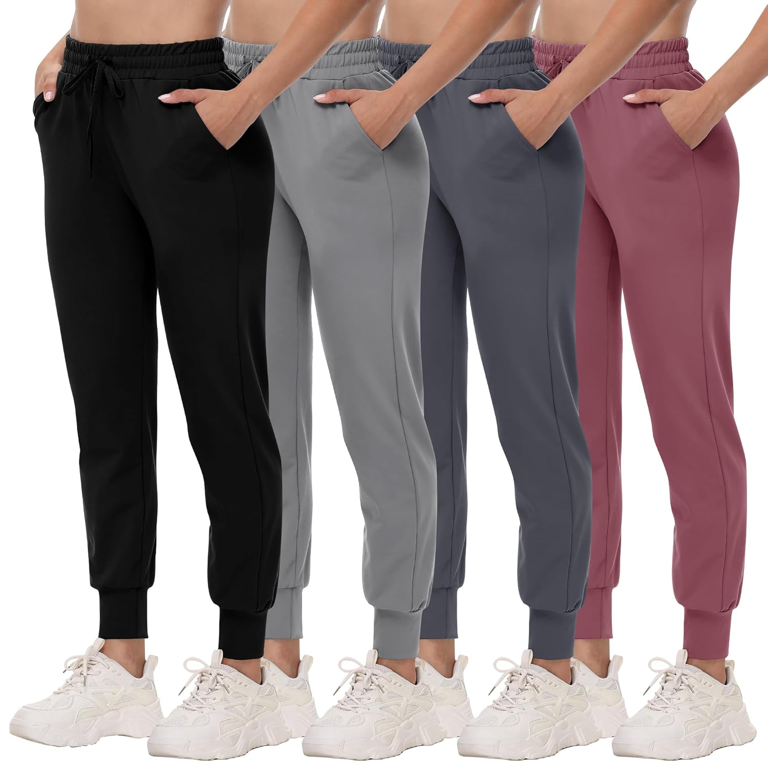 4 Pack Joggers for Women - Sweatpants with Pockets Lightweight Comfy Yoga Pants for Workout Travel Lounge