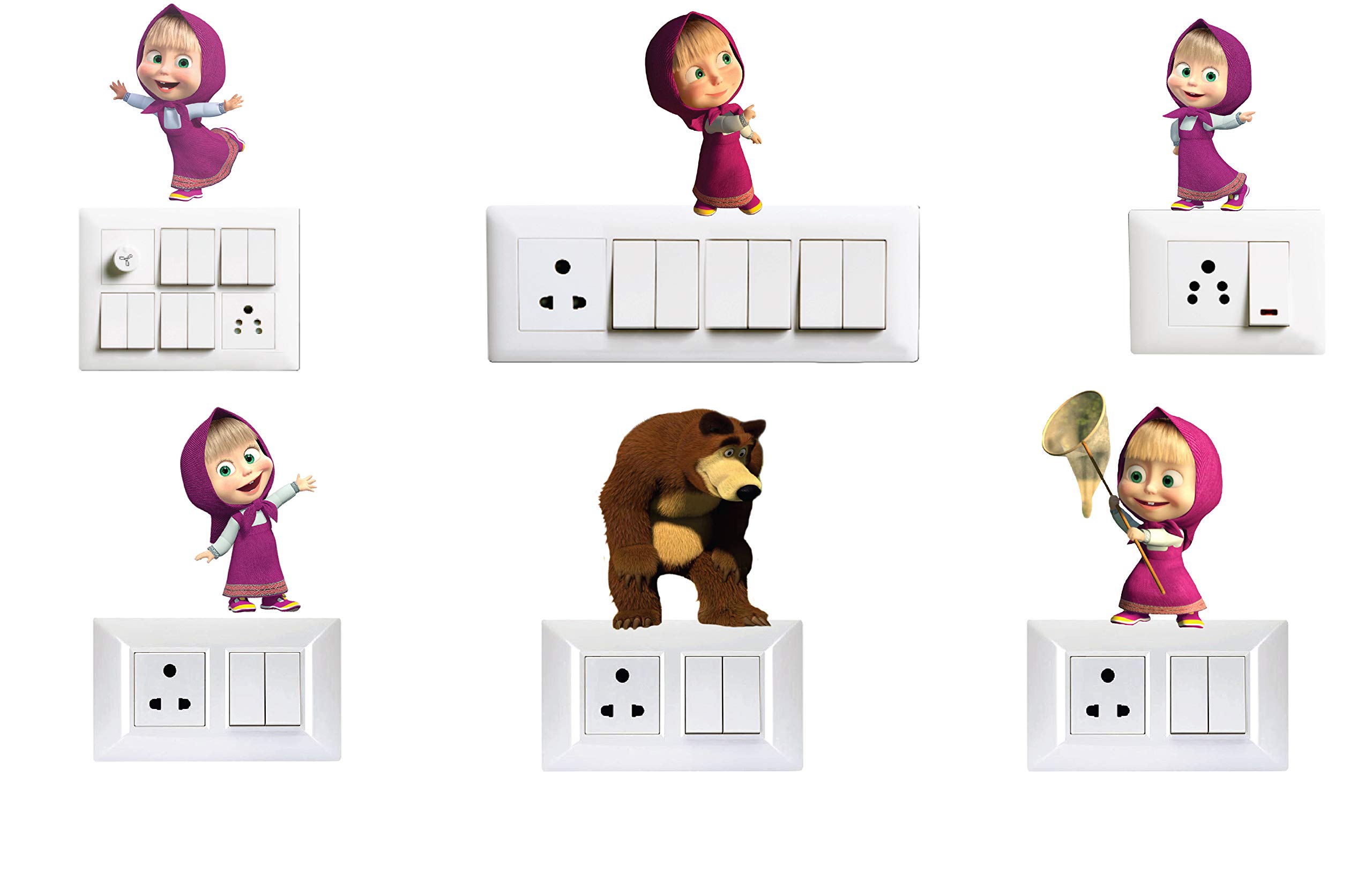 Girl and Bear Switch Board Printed Stickers for Home Living Kids Bed Room Wall Decoration Multicolour Vinyl Stylish 3D Combo Sticker (Standard Size)-image-32