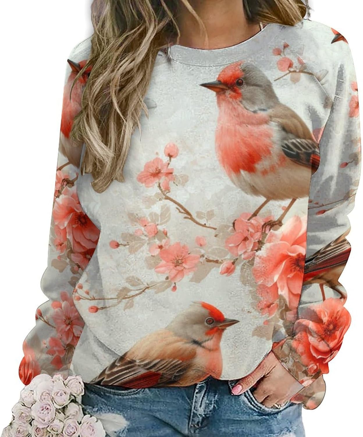 Biacolum Womens Long Sleeve Tops Y2k Japanese Art Print Sweatshirts Fall Pullover for Women Crewneck Vintage Shirts Boho Tops