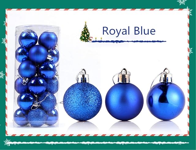 Tiowo 24Pcs 4cm/6cm/8cm Christmas Tree Baubles Shatterproof Plastic Xmas Tree Decorations Christmas Balls Ornament Hanging Pendants Holiday Party Festival Decor (Blue, 4cm)