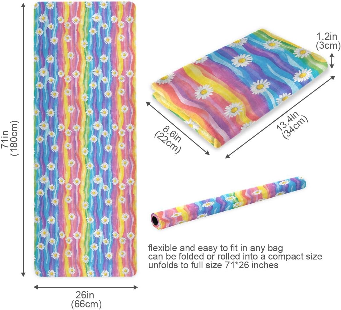 ALAZA Rainbow Color Daisy Flowers Tie Dye Yoga Mat Non Slip Fitness Exercise Mat, Workout Mat for Yoga, Pilates and Floor Exercises