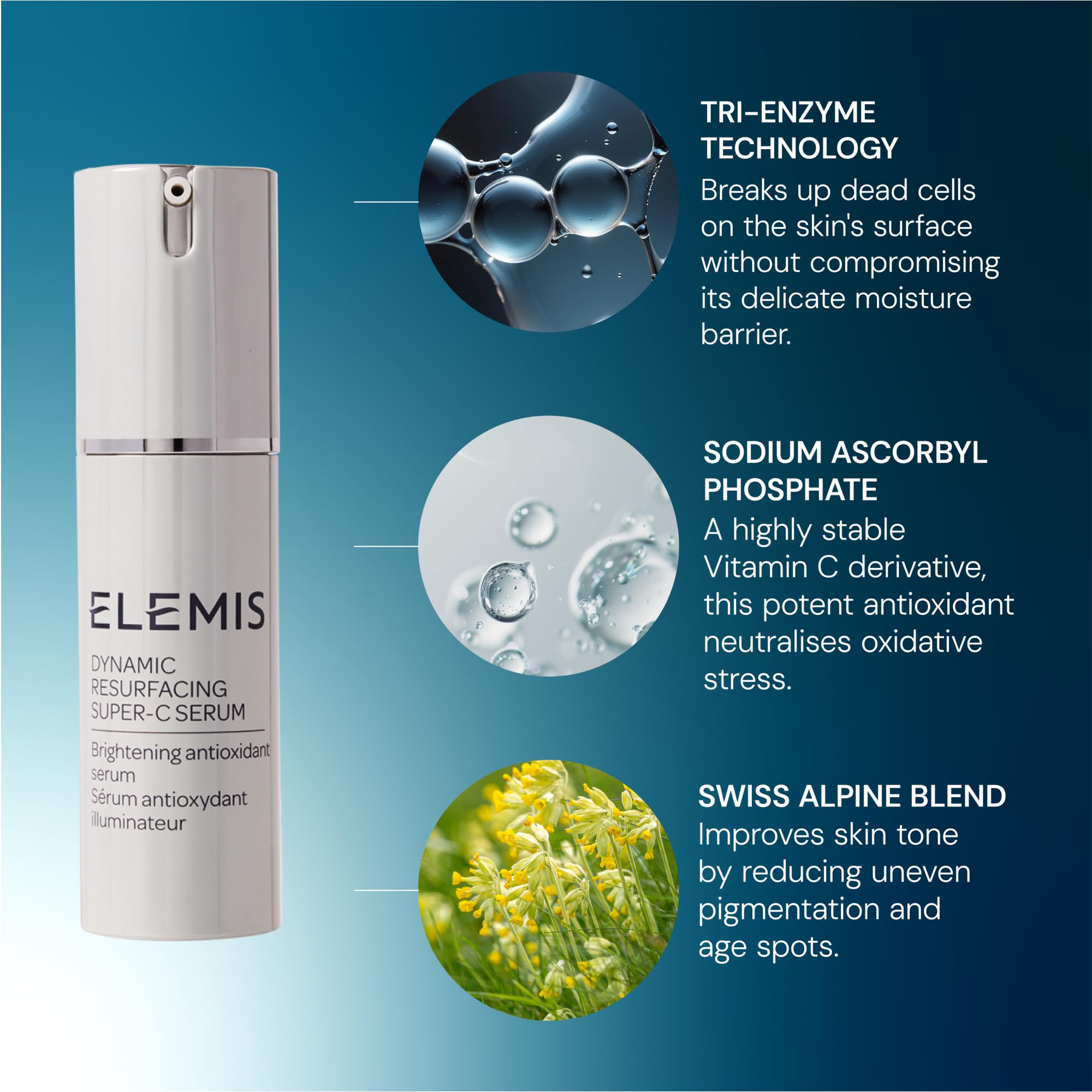 ELEMIS Dynamic Resurfacing Super-C Serum, rozjaśniające antyoksydacyjne serum z witaminą C uszlachetnia i rozświetla, łączy w sobie Radiance Actives i technologię trienzymatyczną, aby skóra wyglądała