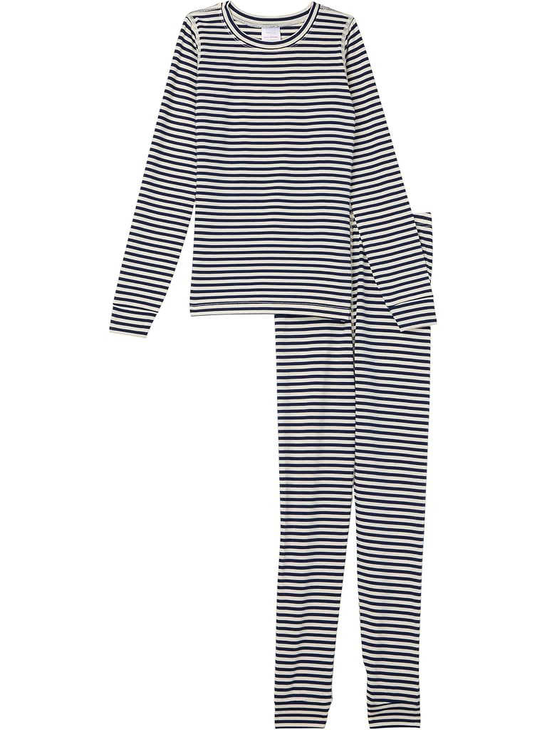 Navy Hanna Andersson Striped Long John Pajama Set in HannaSoft™ (Infant/Toddler/Little Kid/Big Kid)