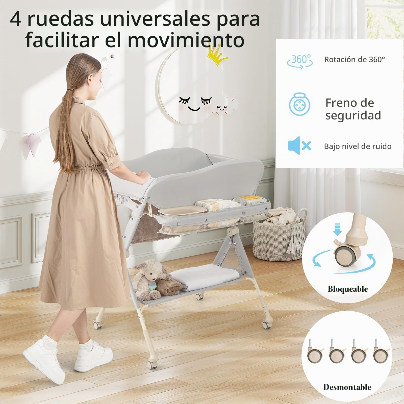 LIFEZEAL Cambiador de Bebé, Cambiador Plegable e Impermeable de Tejido, Cambiador de Pañales para Bebé de 0-6 meses (Gris)