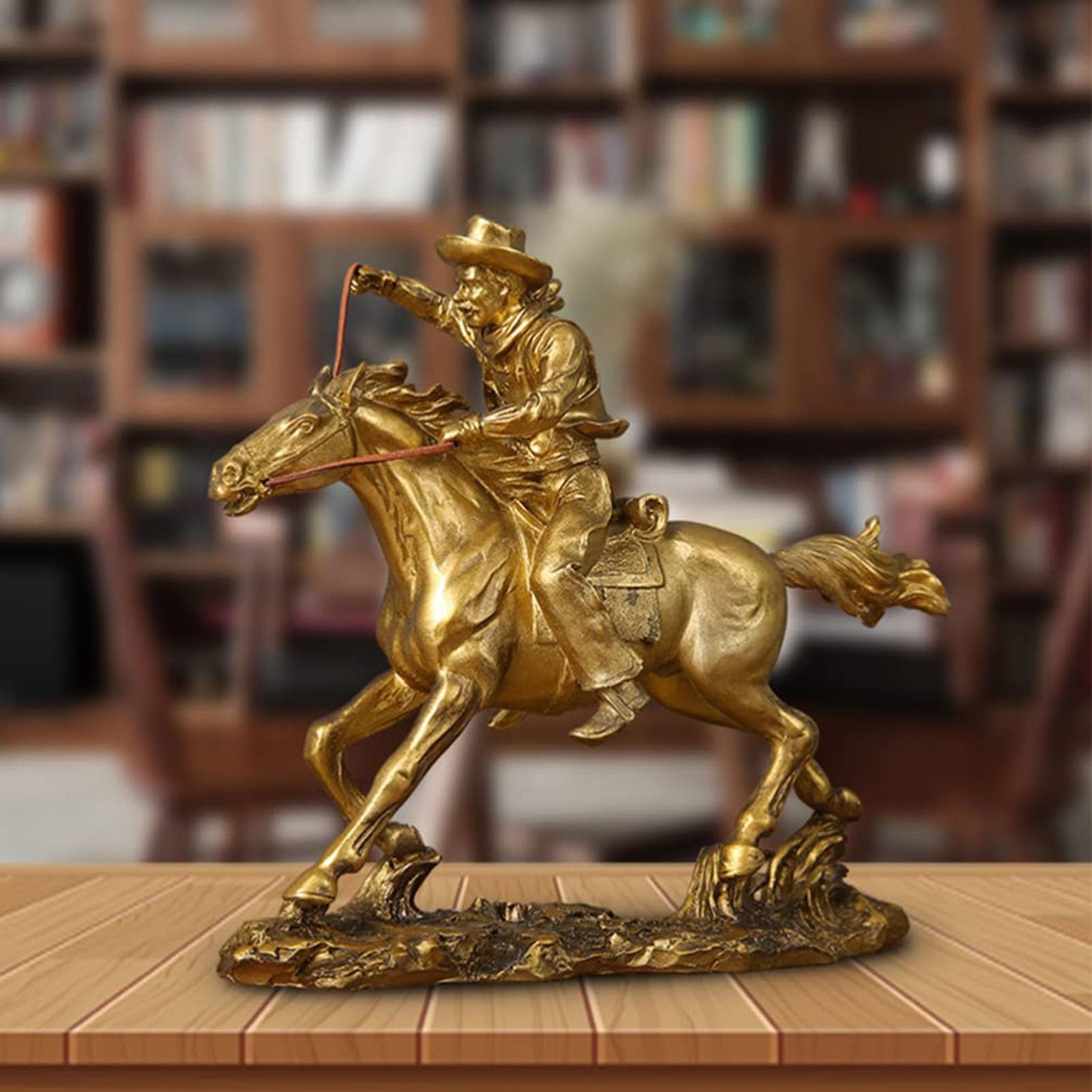 YUZDNM Riding Horse Resin Statue Western Cowboy Riding a Horse Figurine Desktop Sculpture Feng Shui Wealth Prosperity Ornament for Home Office Store